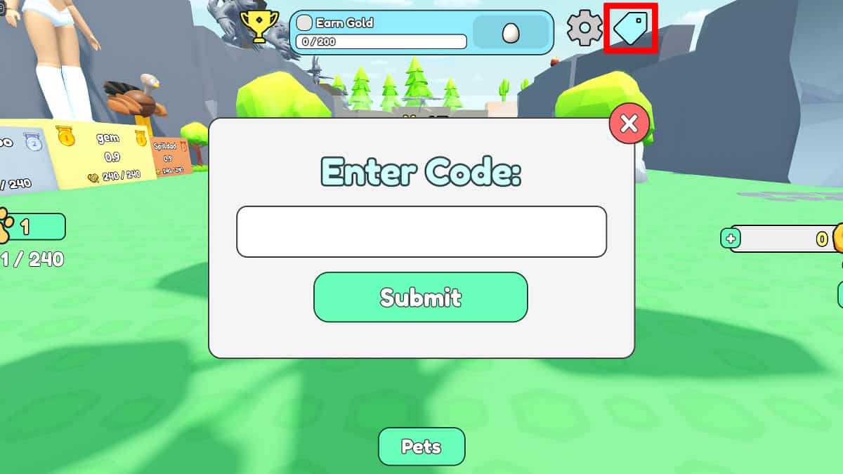 Redeeming codes in Roblox Collect All Pets