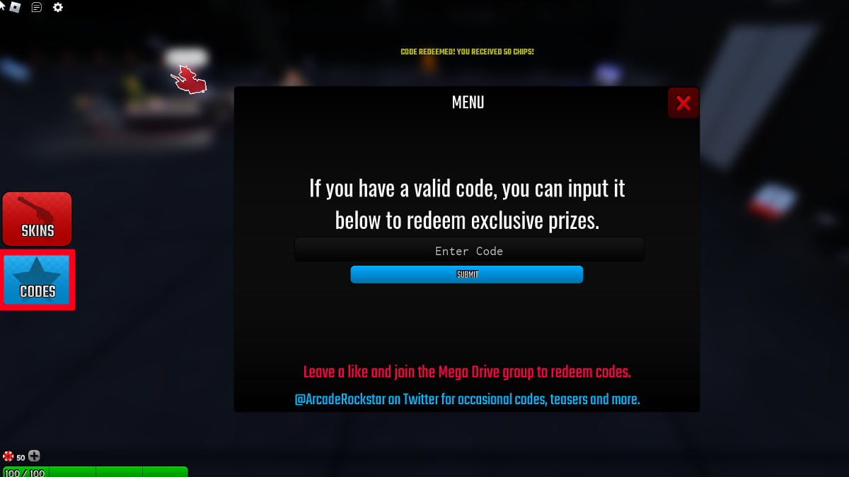 Redeeming codes in Roblox Spindown
