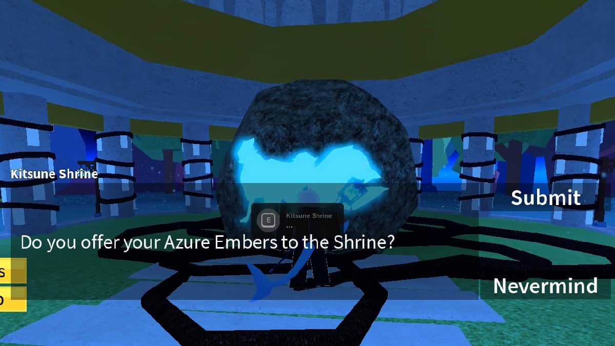 offering azure embers to kitsune shrine in blox fruits