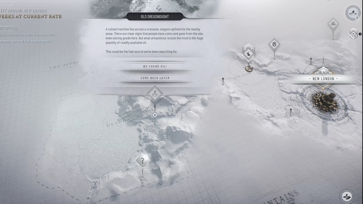 You can find Oil near Old Dreadnought in Frostpunk 2.