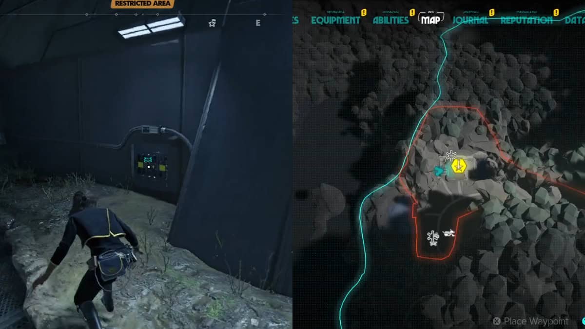 The military base entrance location in the Droidsmith quest.