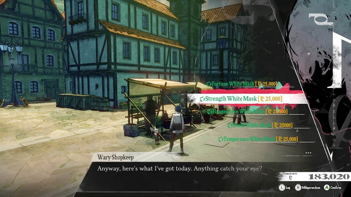 The wares that the Wary Shopkeeper sells in Metaphor: ReFantazio.