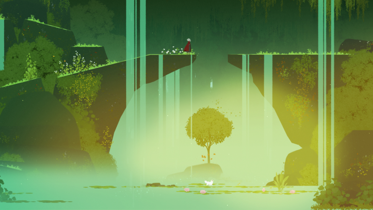 Alba and Neva near some green waterfalls