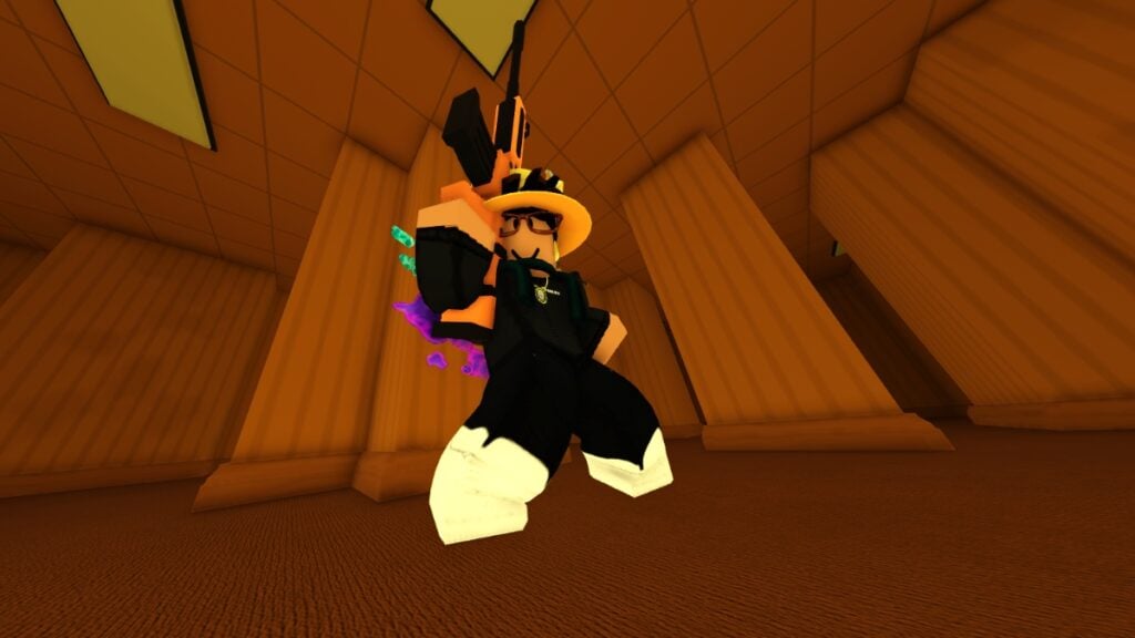 Rivals Roblox Halloween Event Guide A player strikes a victory pose on Roblox Rivals Backrooms map
