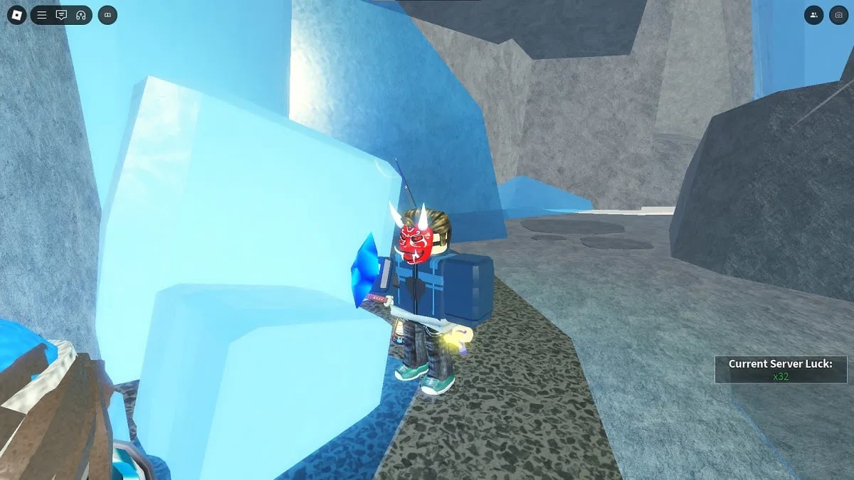 a roblox player wearing the winter cloak in fisch