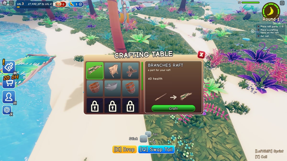 crafting an item in roblox monkey raft