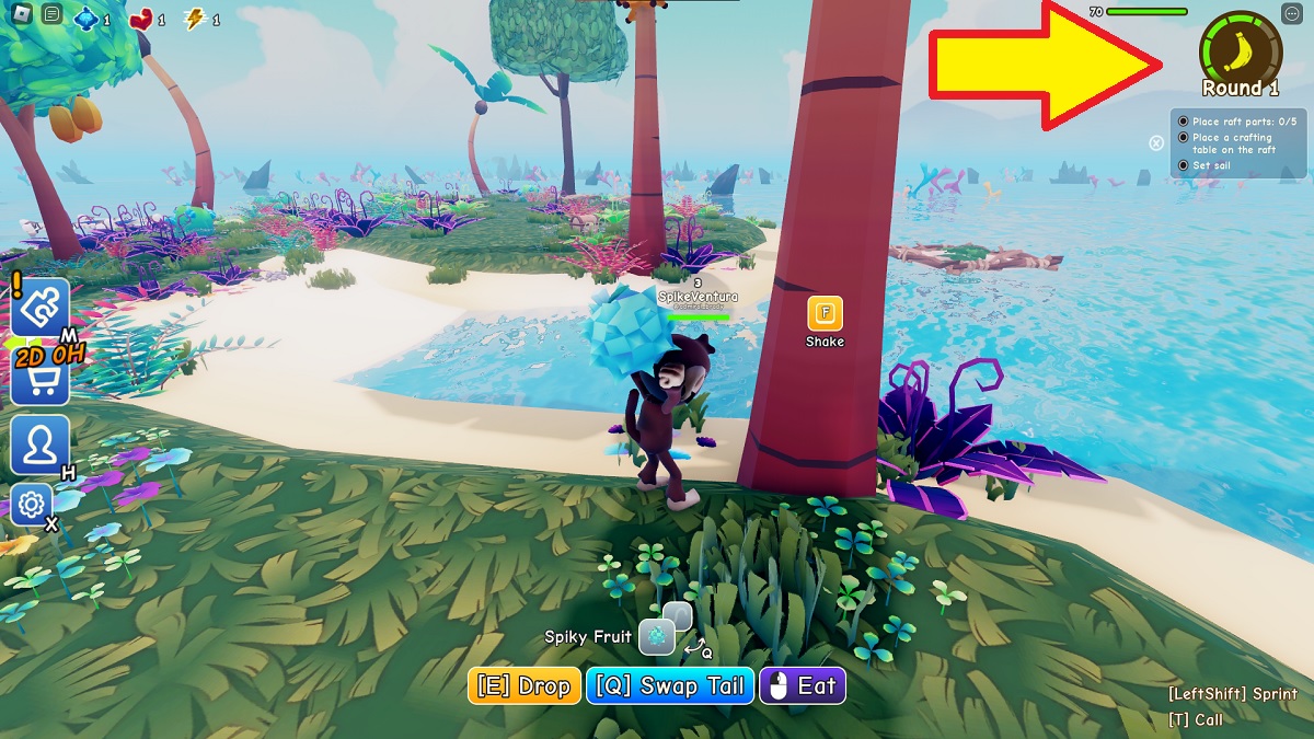 eating fruit to fill hunger meter in monkey raft