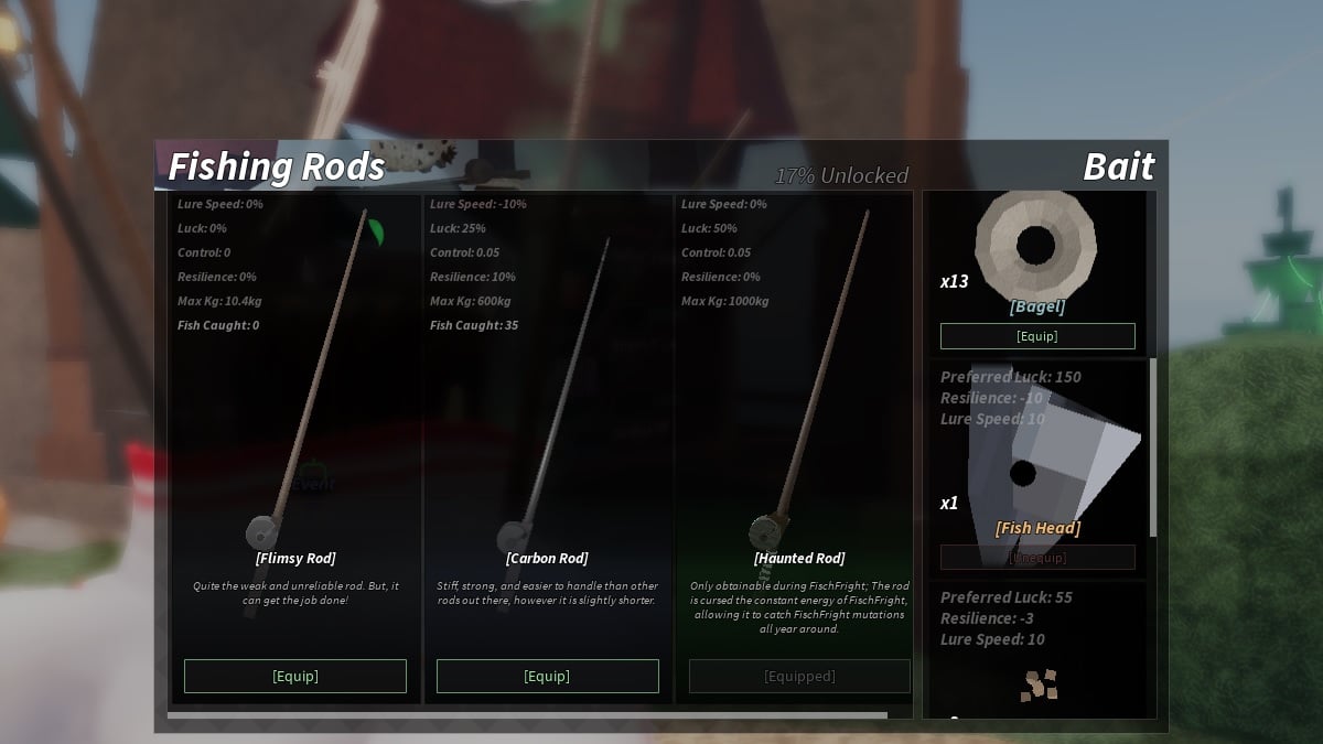 equipping bait and rods in roblox fisch
