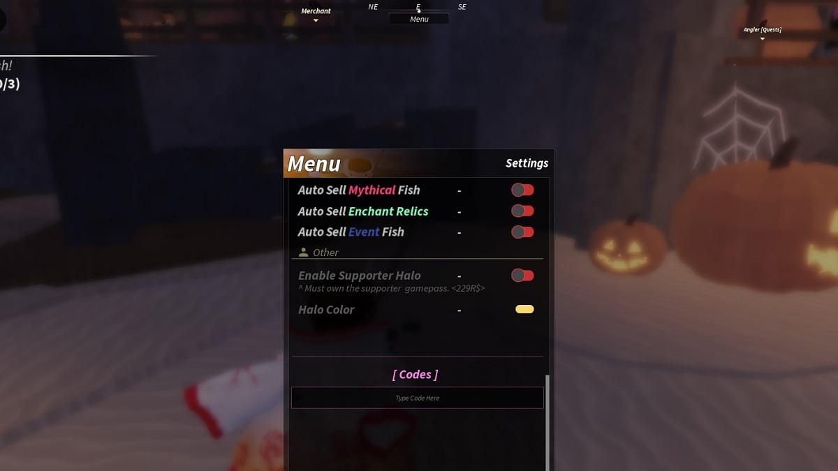 how to redeem roblox codes in fisch