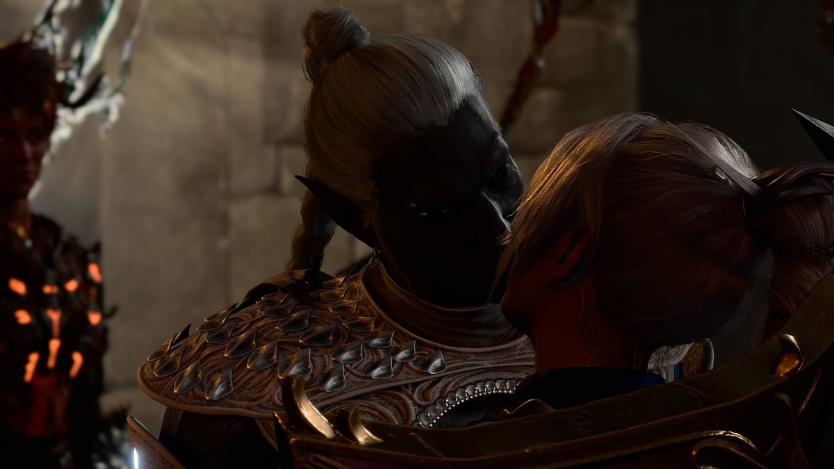 shadowheart kissing a drow