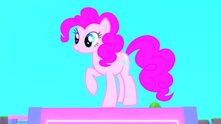 How to Follow People and Stay Up to Date on Roblox A pink pony posing on a pedestal in Roblox