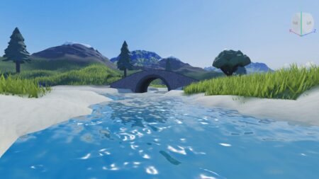 How To Publish a Game on Roblox and Follow Your Game Dev Dreams A river and bridge in the default Roblox Studio castle map