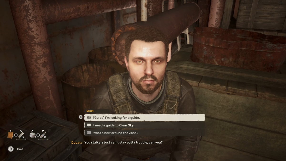 Speak with Ducan in Stalker 2: In Search of a Guide quest.