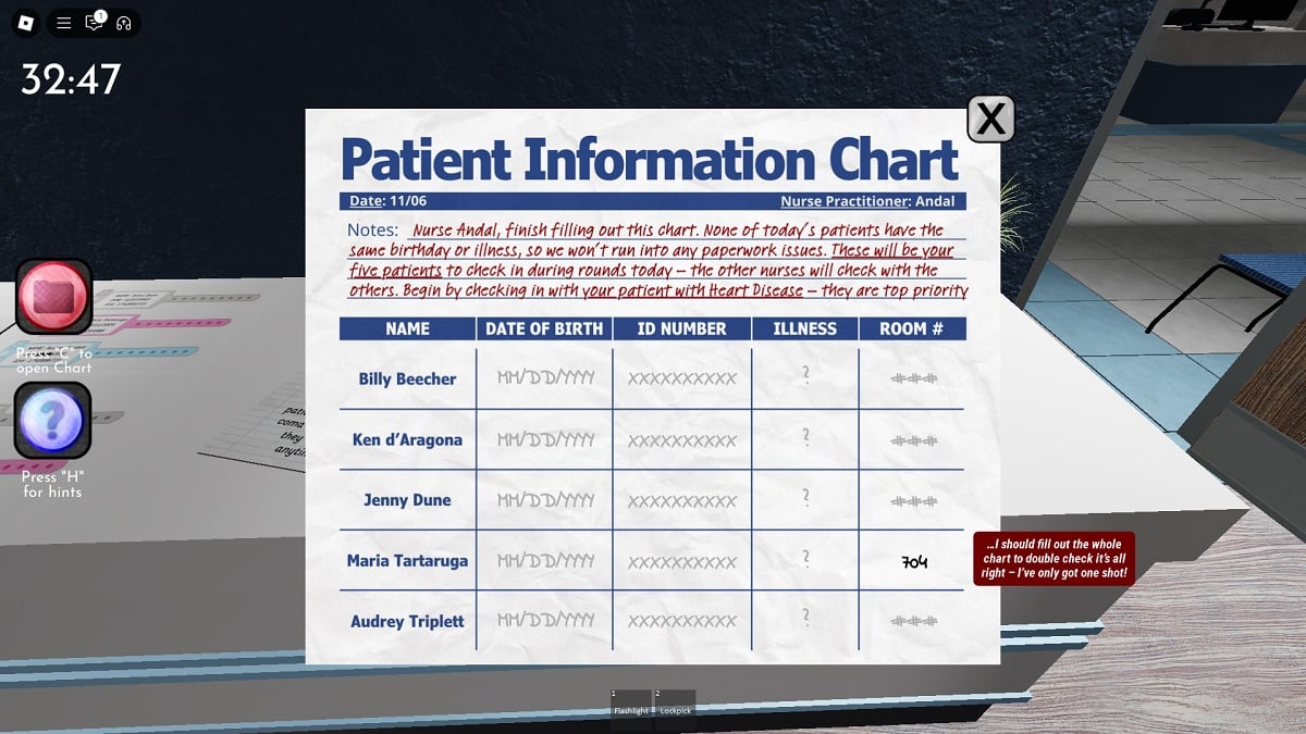 patient information chart puzzle walkthrough for roblox terminal escape room icu