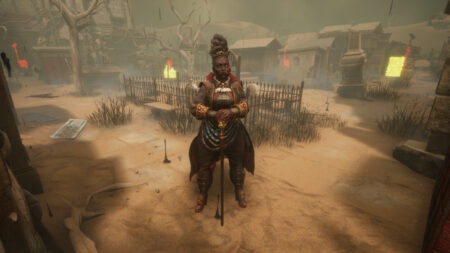 5 Tips for How to Play Houndmaster in Dead by Daylight The Houndmaster stands with her cane in the Eerie of Crows in Dead by Daylight