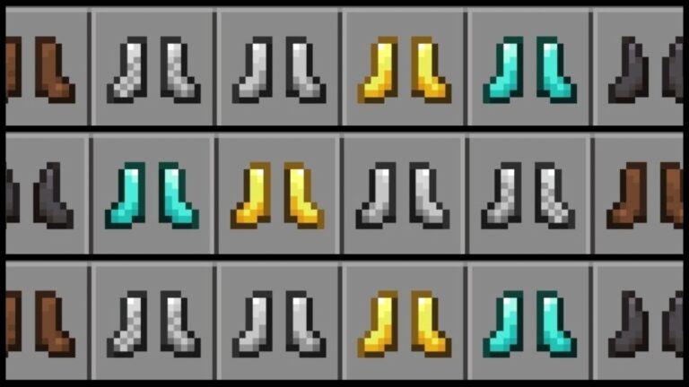 A collection of craftable boots in Minecraft
