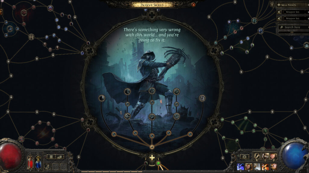 A character at the center of the skill node tree in Path of Exile 2, one of the best early access games of 2024