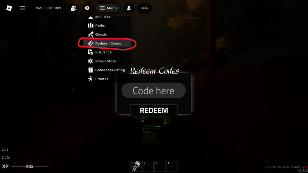 The code redemption screen for The Skinwalker