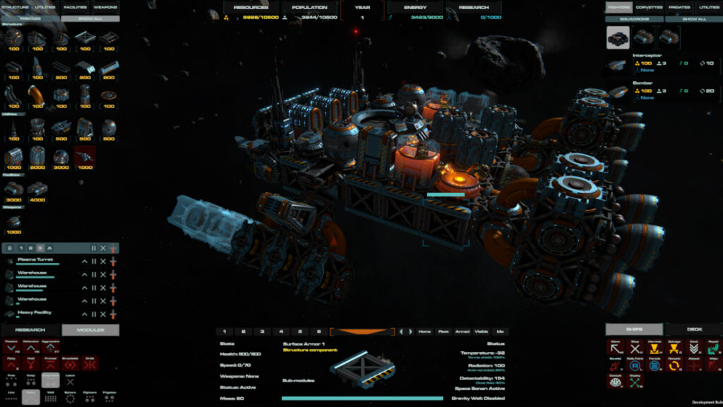 The player interacts with a complicated spaceship construct menu in Era One