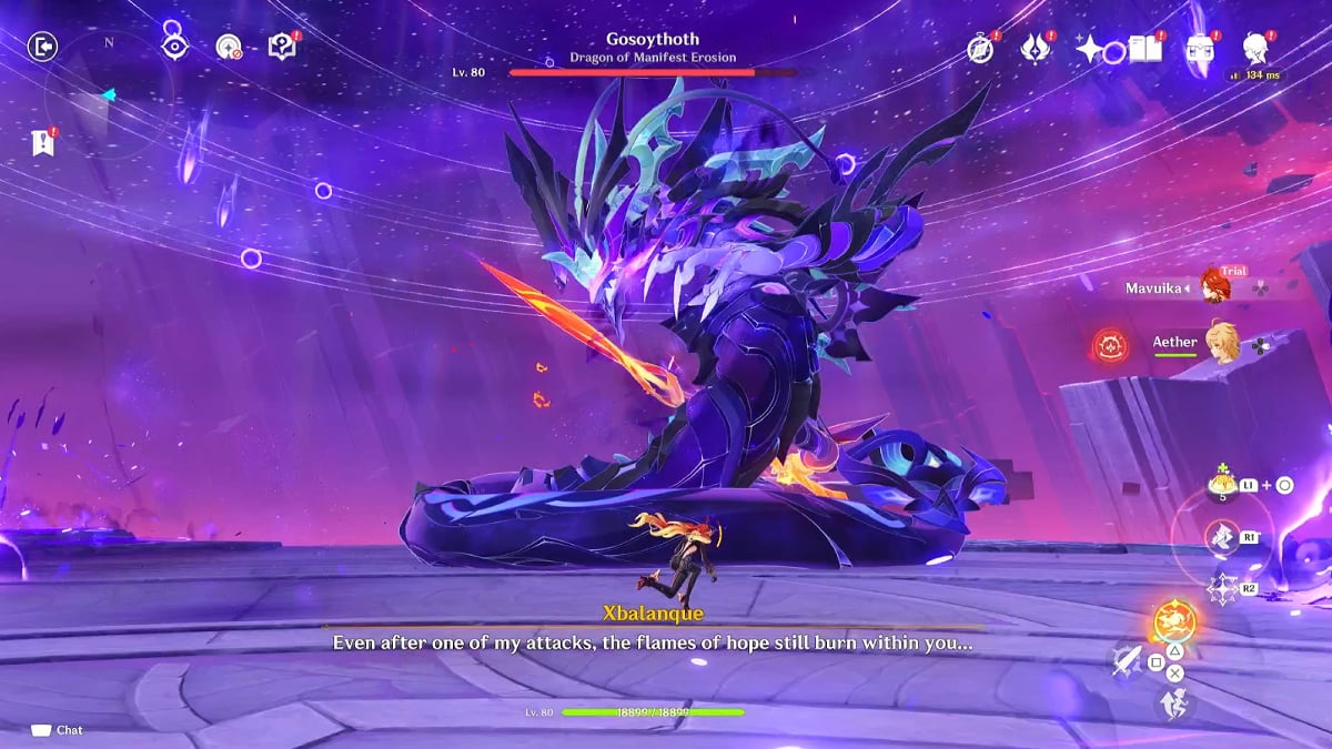 Boss fight using Nightsoul in Genshin Impact.