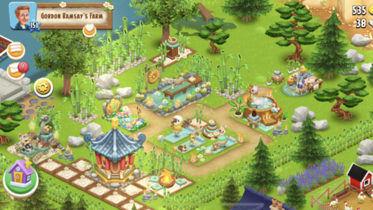 The layout of a colorful farm in Hay Day