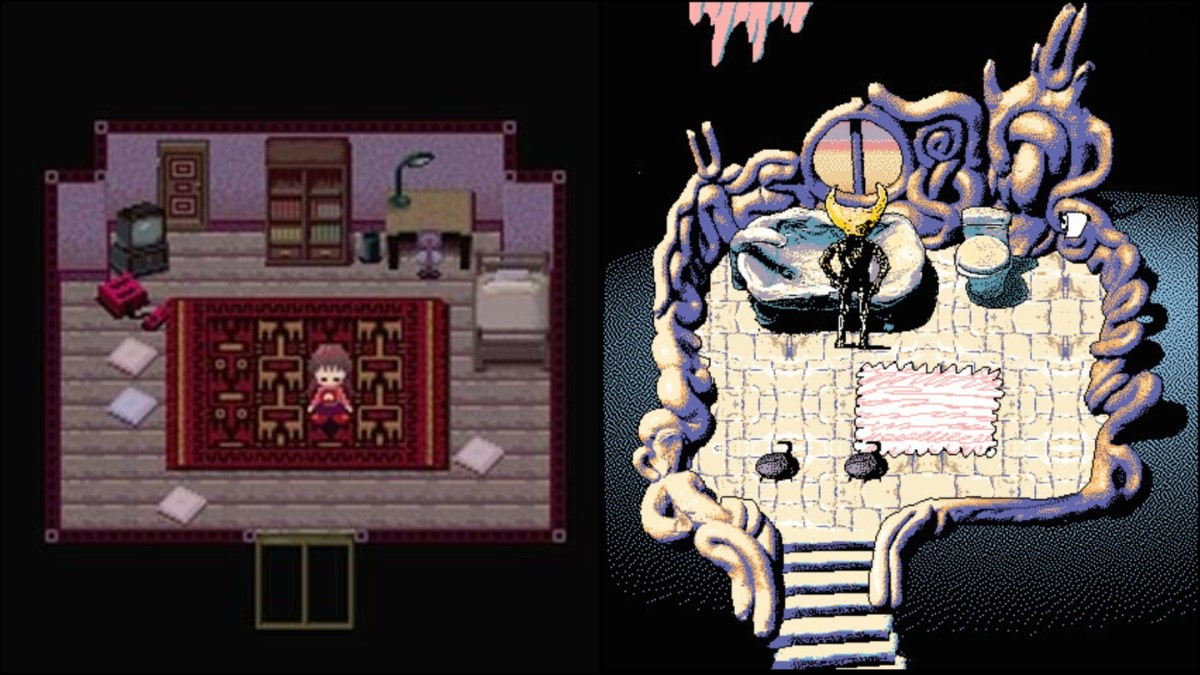 Interior scenes from Yume Nikki and Hylics