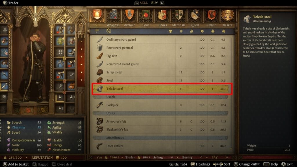 A shopping menu in KCD 2