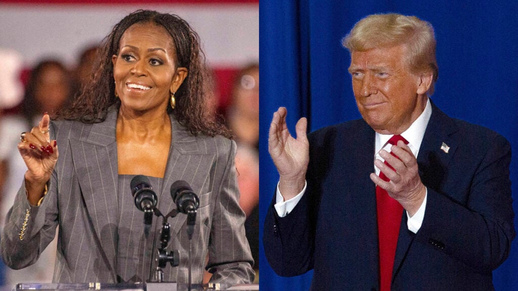 A photo collage of Michelle Obama and Donald Trump