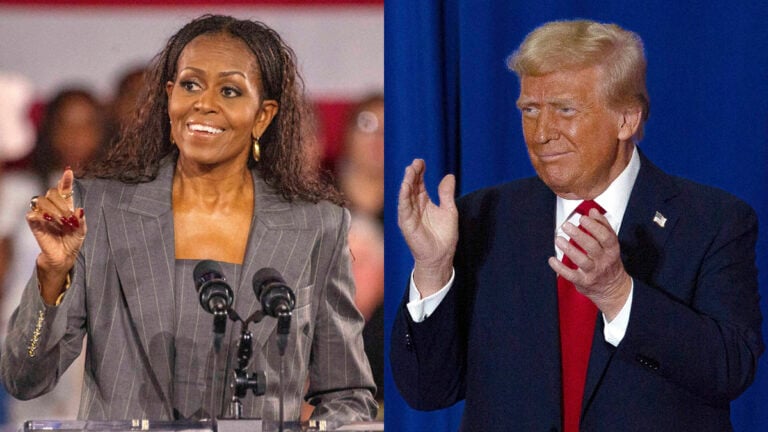 A photo collage of Michelle Obama and Donald Trump