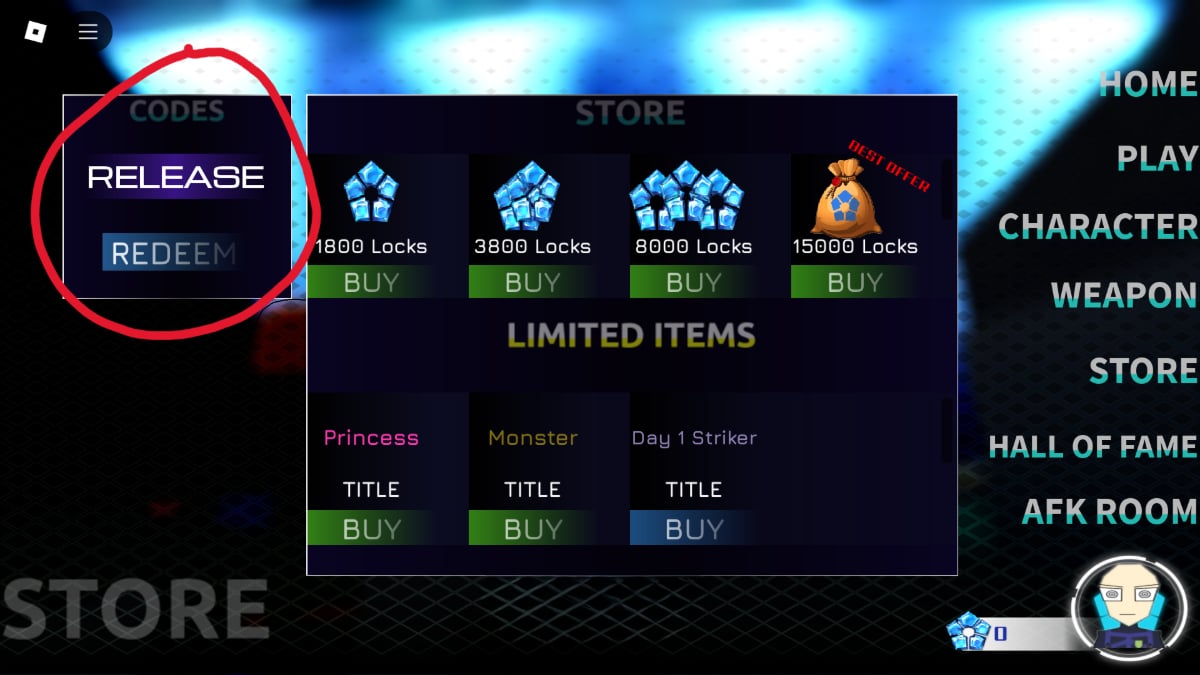 The code redemption screen in Roblox LockOver