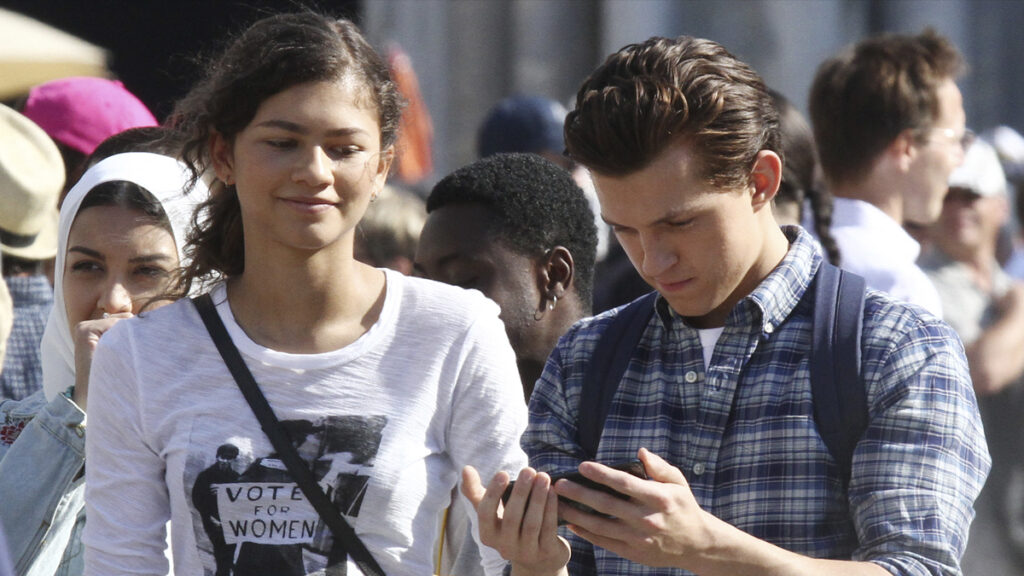 Zendaya and Tom Holland on set of Spider-Man