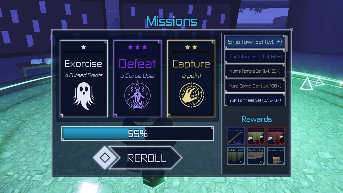 choosing a mission to earn experience fast in roblox jujutsu infinite