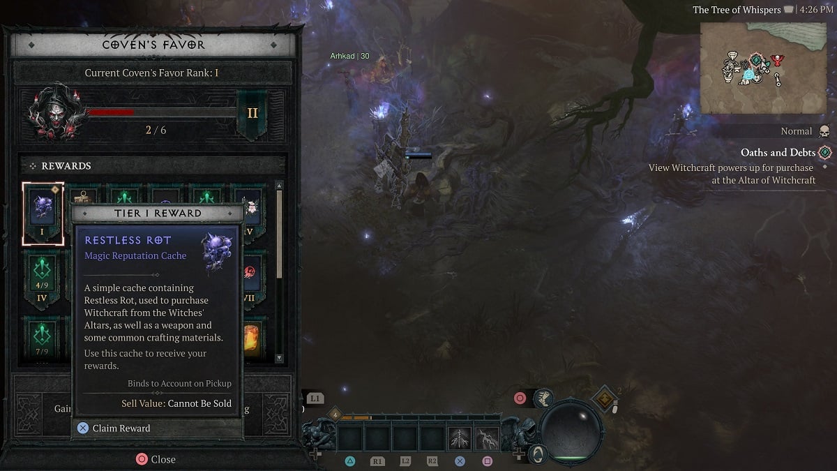 collecting restless rot from coven's favor board in diablo 4 season 7