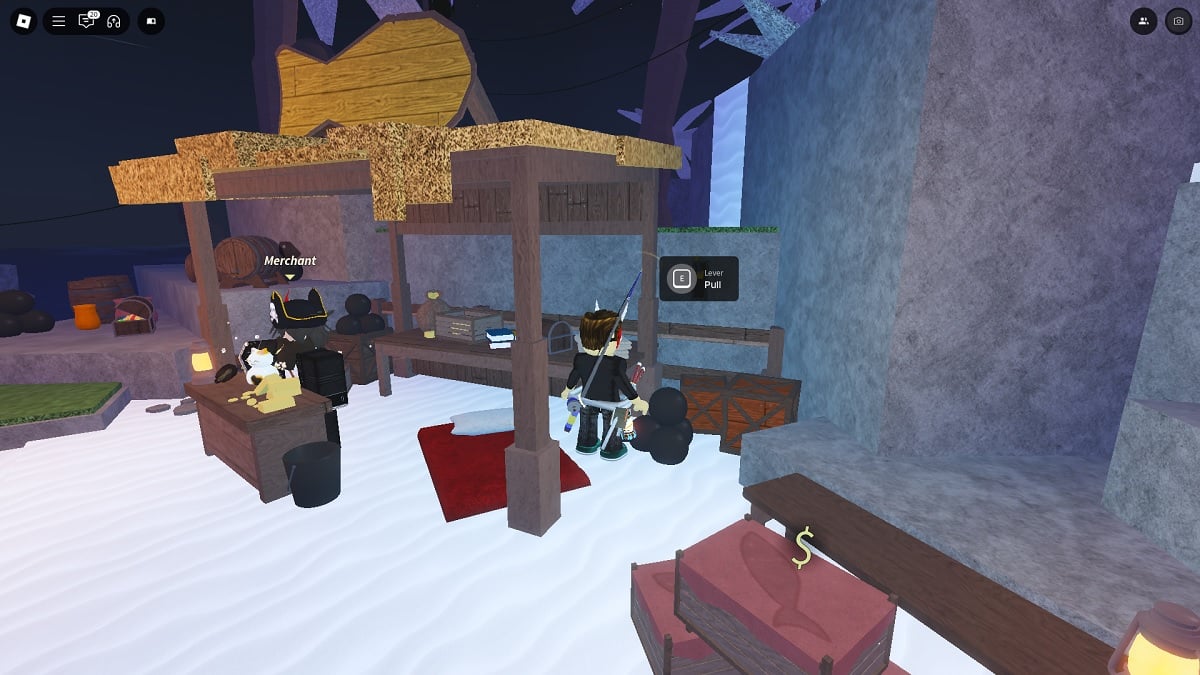 lever location #2, next to fishing rod merchant