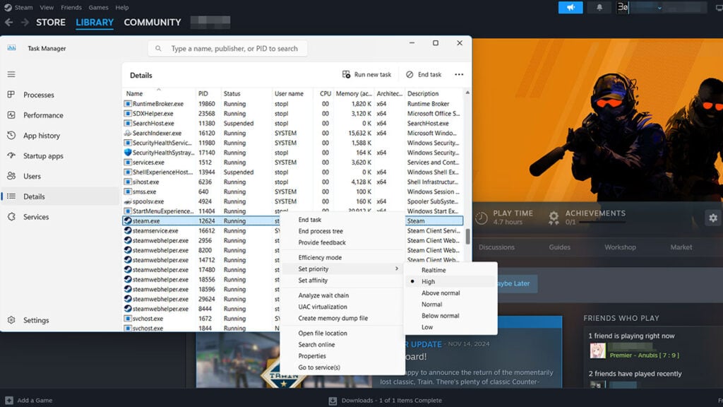 Set Steam's Process to High Priority