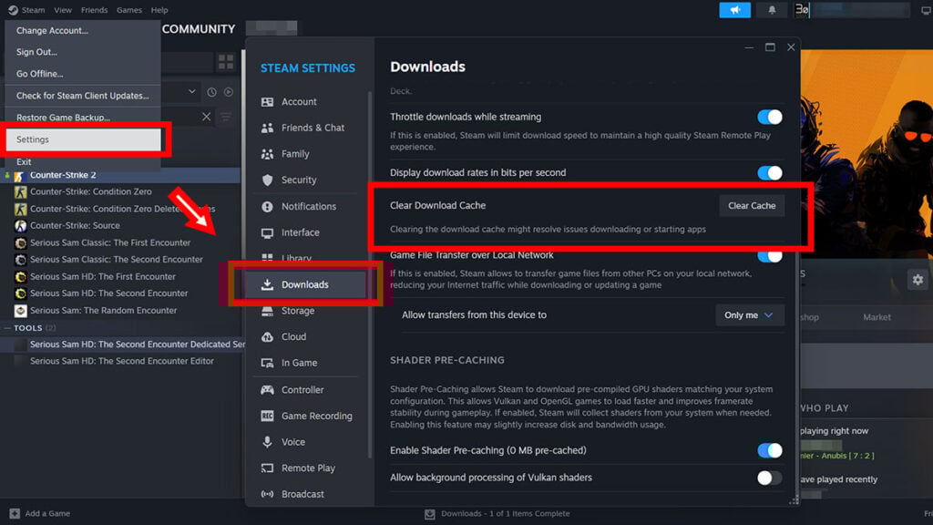 Delete Steam Cache to Fix CS2 No Steam Logon Error