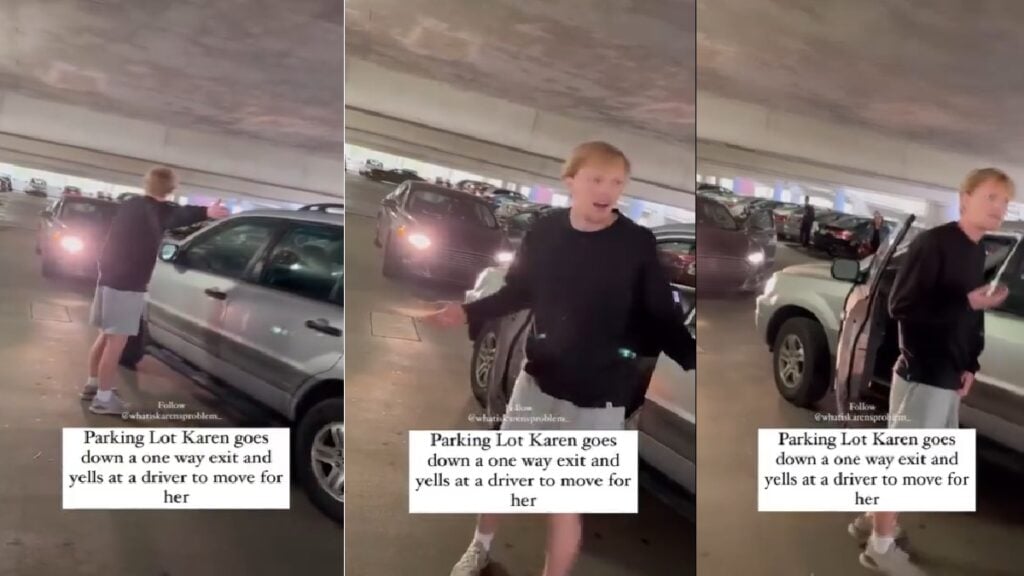 Karen Has Meltdown After Going Wrong Way in Parking Lot: ‘Double Down on the Wrong’ parking lot karen