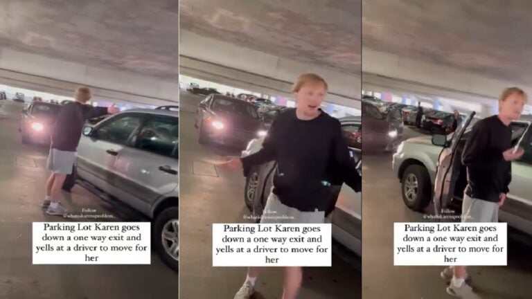 Karen Has Meltdown After Going Wrong Way in Parking Lot: ‘Double Down on the Wrong’ parking lot karen