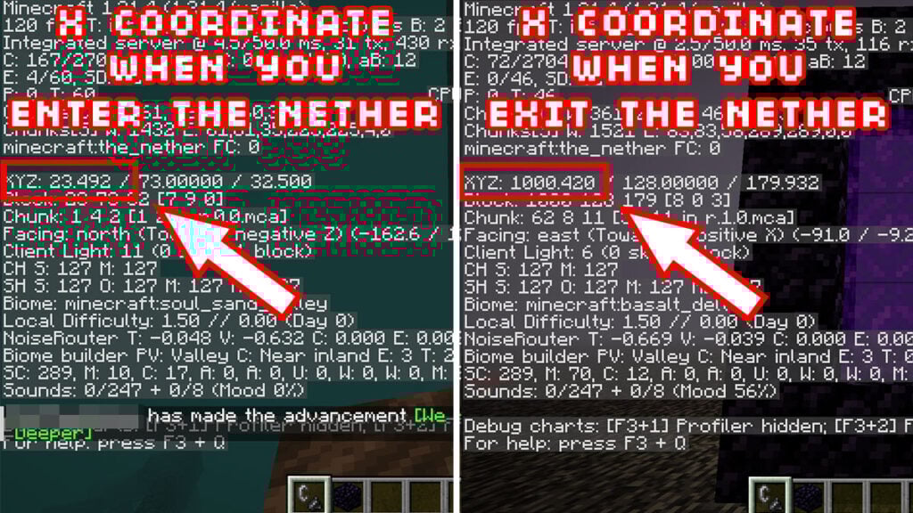 Travel Past 875 X Coordinates Blocks in the Nether