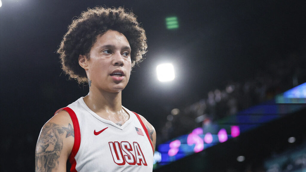 Brittney Griner looks on during the Olympics Games Paris 2024: Day 14
