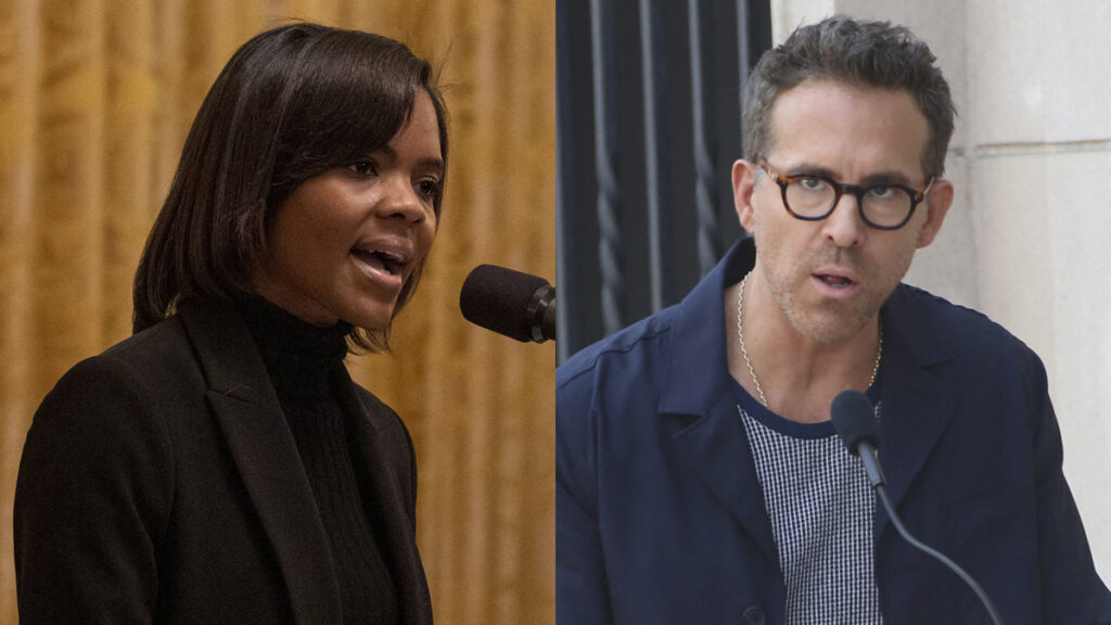 A photo collage of Candace Owens and Ryan Reynolds
