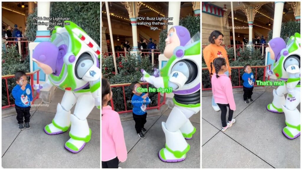 Deaf California Youngster Meets Buzz Lightyear for the First Time at Disneyland Park & Realizes He Knows Sign Language: ‘Starting off This Monday Morning in Tears 🥹🫶’ Deaf Californian Youngster Meets Buzz Lightyear for the First Time at Disneyland Park & Realizes He Knows Sign Language