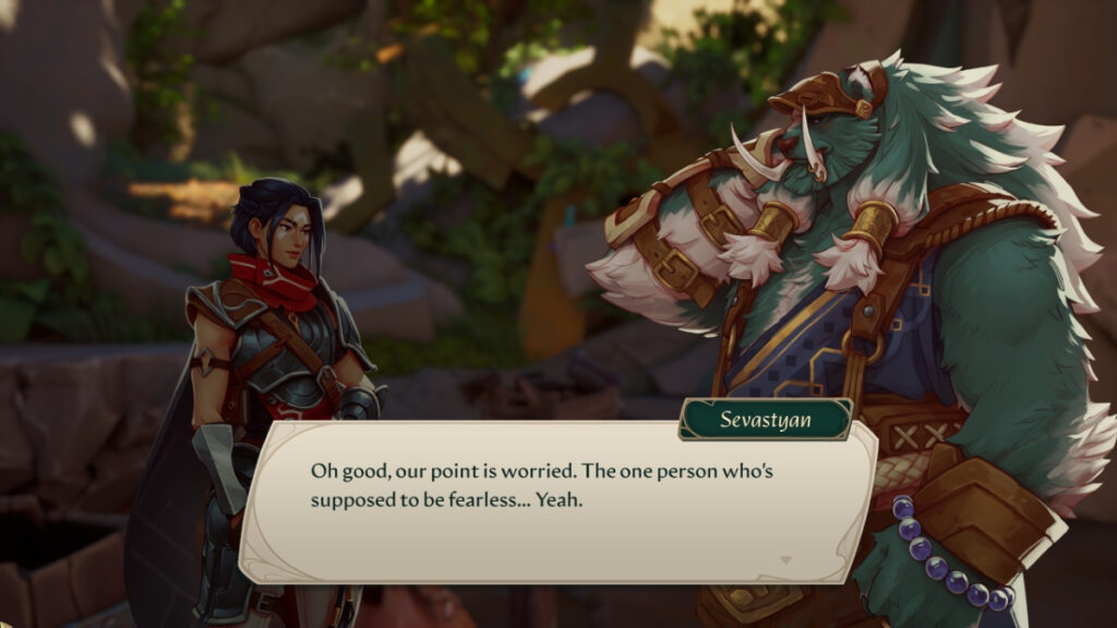 Brynn speaks with her furry green companion