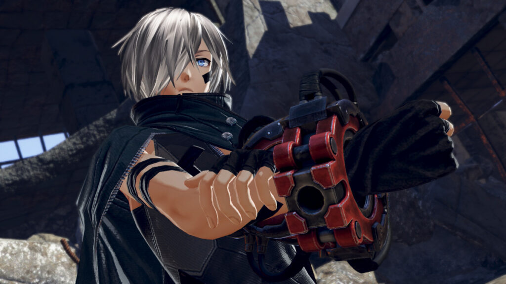 A silver-haired warrior prepares an intimidating fist weapon in God Eater 3