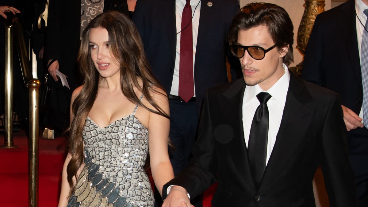 Millie Bobby Brown and her husband attend the premiere of Damsel.