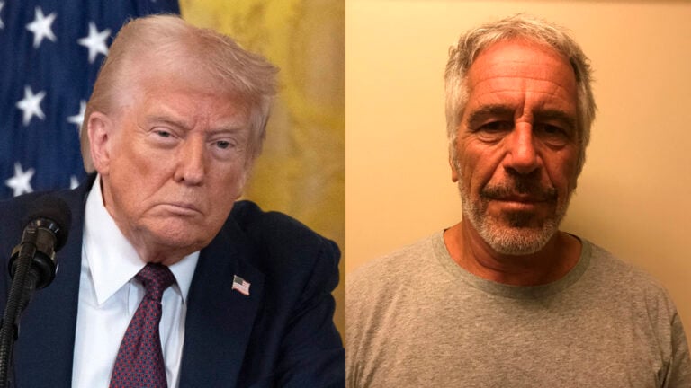 A photo collage of President Donald Trump and Jeffrey Epstein