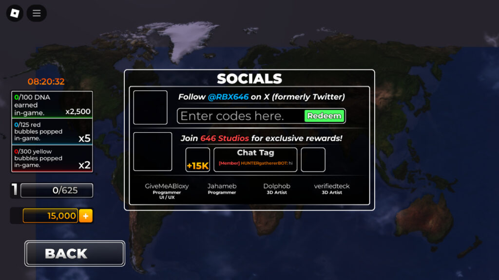 The code redemption screen for Roblox Outbreak