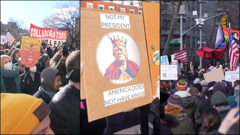 Irate Ohio Citizens Planning Over 80 Protests For No Kings Day This Weekend ‘Democrats getting angry’ A collage of signs and flags at the President's Day protest against Trump in NYC