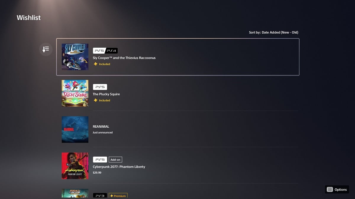 a wishlist on playstation 5