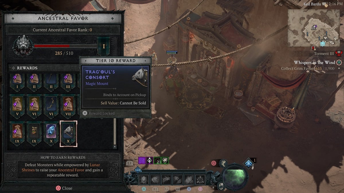 the ancestral favor reputation board for the lunar event in diablo 4 season 7
